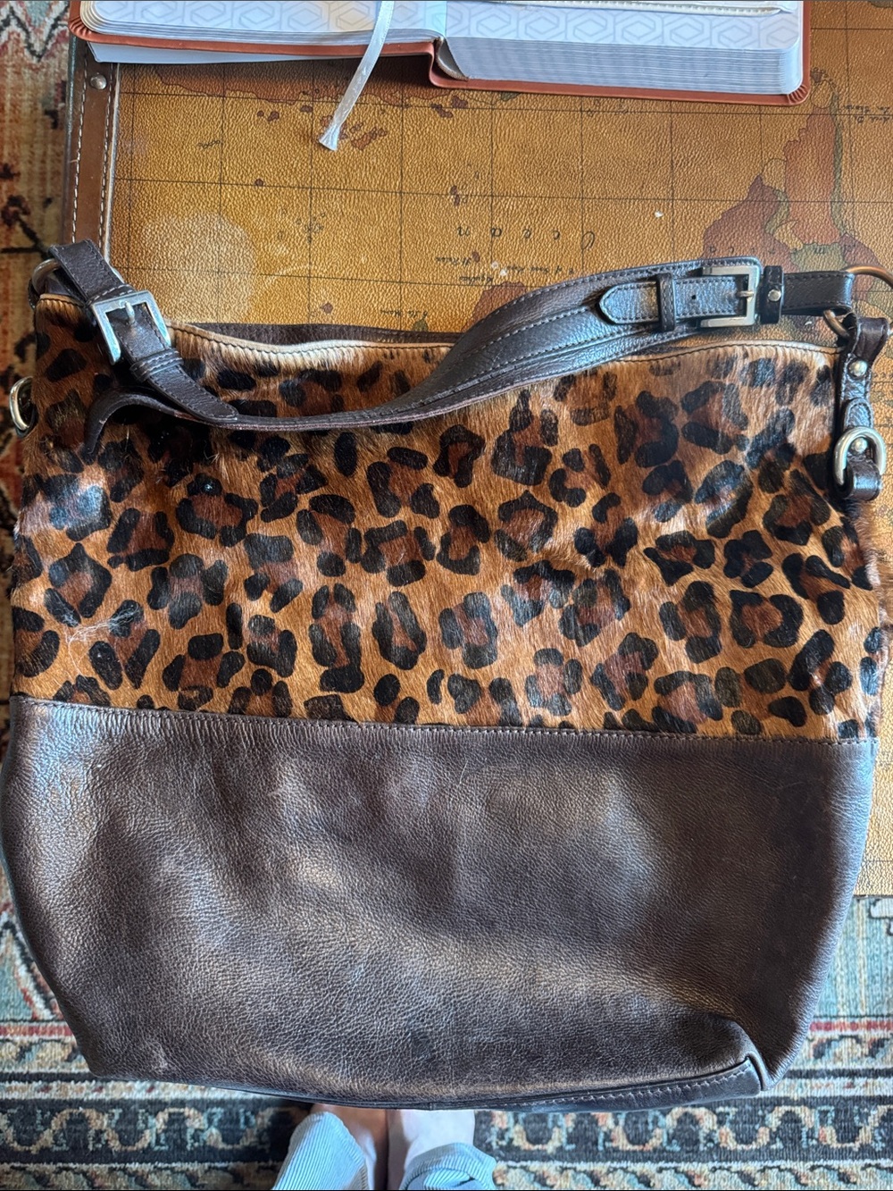 Wilsons Leather Leopard Print and Brown Shoulder Bag
